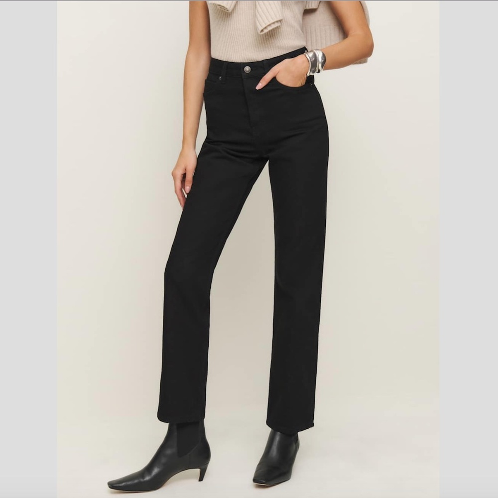 Reformation Cynthia High Rise Straight leg Black Jeans
